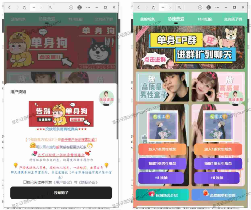 全新交友盲盒+付费进群二合一源码-小权云创